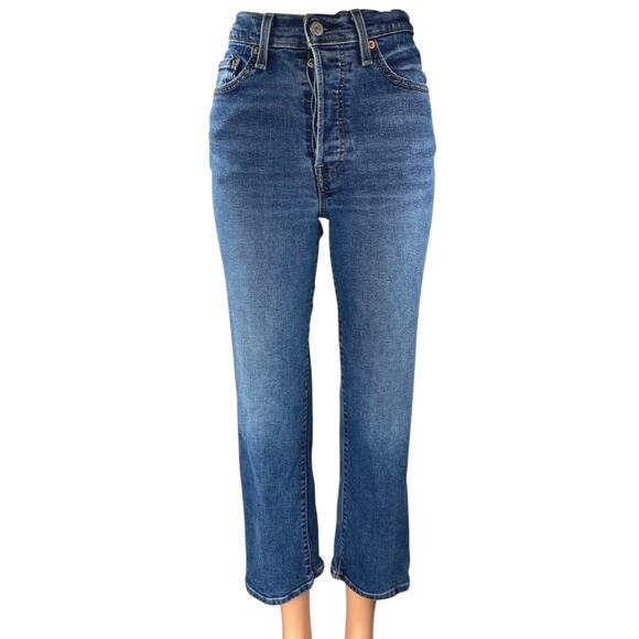 Levi's Ribcage Straight Women's Blue High Waisted Cropped Denim Jeans Size 26 - Picture 1 of 6